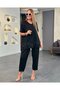 Women's short sleeve v-neck sequin embellished viscose two-piece blouse and pants set - 7