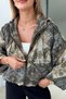 Khaki Patch Pattern Hooded Bomber Jacket - 3