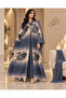 Women’s Slate Grey & Beige Abstract Print Open Abaya with Gold Clasps - 6