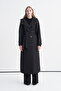 Hooded Belted Long Black Coat 13976 - 4