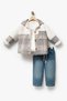 Boy's Plaid Detailed Plush Jacket Sweatshirt and Wide Leg Jeans 3-Piece Set 8303 Wnt