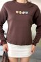 Women's Teddy Bear Embroidered Stopper Detailed Sweatshirt Brown - 27K 2717 - 2