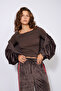 Zippered, Balloon Detailed, Raglan Sleeve, Soft Textured Jacket, Coffee Color. - 3