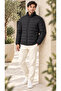 Men's Stand Collar Zippered Quilted Puffer Coat - 3