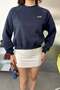 Women's Crew Neck Leopard Embroidered Sweatshirt Navy Blue - 27K 2712 - 3