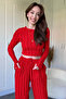 Ruffled Long Sleeve Crop Red Set