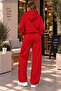 Women's Hooded Wide Leg Two-Piece Tracksuit Set with Kangaroo Pockets Oversize - 2
