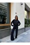 Women's Black Oversize Blouse and Wide-Leg Pants Two-Piece Set