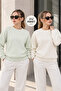 Women's 2-Piece Crew Neck Basic Sweatshirt – Mint / Ecru