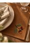6-Piece Nut Embroidered Placemat Set - 100% Raw Linen - 2