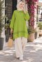 Women's Oil Green Zippered Casual Long Tunic with Guipure Detail