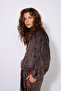 Zippered, Balloon Detailed, Raglan Sleeve, Soft Textured Jacket, Coffee Color. - 2