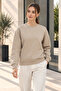 Women's 2-Piece Crew Neck Basic Sweatshirt – Beige / Claret Red - 2