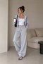 Women's Zippered Hooded Gray Crop Cardigan-Grey Loose Cut Tracksuit Set - 3