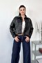Women's Plaid Lining Detailed Buttoned Leather Jacket Black - 27K 170 - 4