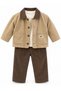 Baby Boy Beige Corduroy Jacket T-Shirt and Brown Pants Set - 5