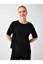 Black Pleated Detailed Round Neck Short Sleeve Velvet Blouse - 3