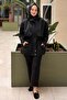 Stone Embroidered Hooded Zippered Coat - 4