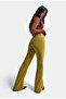 Women's Oil Green Flare Fit Velvet Velvet Fabric Trousers - 4