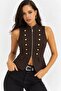 Women's Brown Gold Button Detailed Zippered Stand Collar Stylish Vest