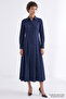 Zigzag Stitched Waist-Fitted Pleated Regular Midi Dress - 8