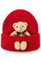 Children's Red Teddy Bear Ribbed Folded Beret, Warm Winter Unisex Children's Beret, Suitable for Ages 1-7. - 2