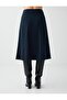 Navy Blue Midi Knitted Skirt with Stitching Detail and Elastic Waist - 6