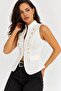 Women's White Gold Button Detailed Zippered Stand Collar Stylish Vest - 2