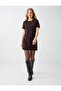 Bitter Coffee Appliqué Detailed Round Neck Short Sleeve Mini Dress