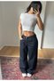 Women's Navy Blue Low Waist Wide Leg Jean Trousers Baggy Loose Fit Wide Leg 5-Pocket Comfortable Fit Denim Trousers - 2