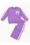 Girl's Cotton Fabric Lilac Color Ribbon Patterned Long Sleeve Winter Tracksuit Set - 2