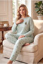 Ribbed Interlock Fabric Collar Buttoned Winter Plus Size Women's Pajama Set 2700