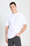 Regular Fit Normal Cut Crew Neck 100% Cotton White Men's T-shirt - 2