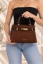 Women's Hand and Shoulder Bag Suede Gold Buckle Short Handle Stylish Brown - 3