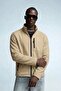 Men's Zippered Stand Collar Loose Beige Fleece
