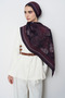 Botanical pattern flush viscose shawl - plum - 3