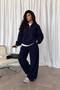 Navy Blue Half-Zip High-Neck Top with Wide Comfortable Fit Bottom Set - 2