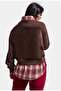Women's Brown W6-81 Oversize Plaid Shirt Detailed Design Sweatshirt - 6