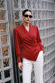 Stripe Patterned Double Breasted Blouse - Red