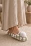 Ezy Women's Pompom Checkered Plush House Slippers Soft Sole Winter Slippers - 3