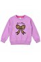 Girl's Cotton Lilac Color Leopard Ribbon Patterned Long Sleeve Embroidered Winter Tracksuit Set - 3