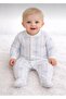 Baby Boy Blue Bow Patterned Jumpsuit – Cotton Long Sleeve Jumpsuit with Snap Fasteners and Booties-128947