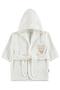 Bow-Tie Teddy Bear Embroidered Bathrobe - Ecru