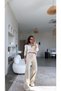 Beige Zippered Ribbed Top and Bottom Set - 4