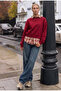 Women's Burgundy W6-35 Oversize Plaid Shirt Detailed Design Sweatshirt - 5