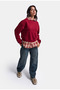 Women's Burgundy W6-35 Oversize Plaid Shirt Detailed Design Sweatshirt - 3