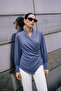 Stripe Patterned Double Breasted Blouse - Indigo
