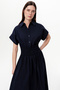 Low-Cuff Buttoned Elastic Waist Regular Midi Dress - 5