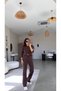 Brown Crew Neck Ribbed Top and Bottom Set - 4