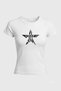 Women's White Printed Fitted Baby Tee Short Sleeve Cotton Slim Fit T-Shirt